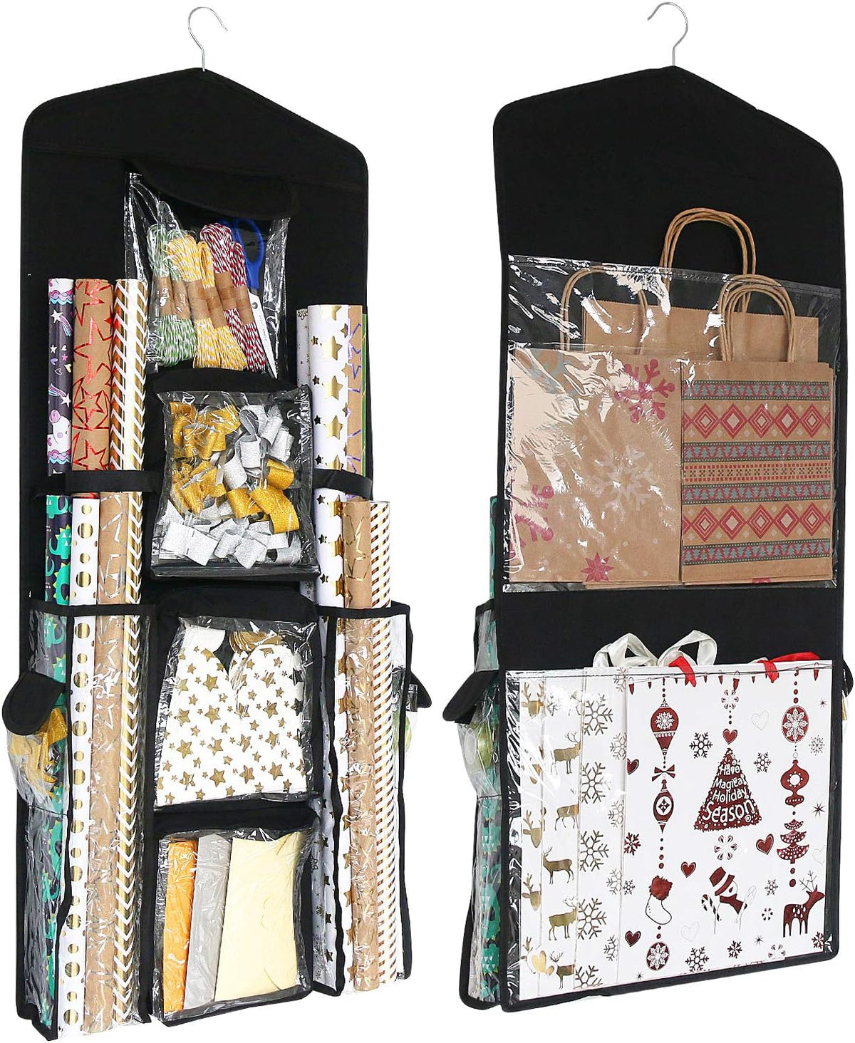 SumDirect Black Double Sided Hanging Gift Wrap Organizer, Wrapping Paper Gift Bag Storage