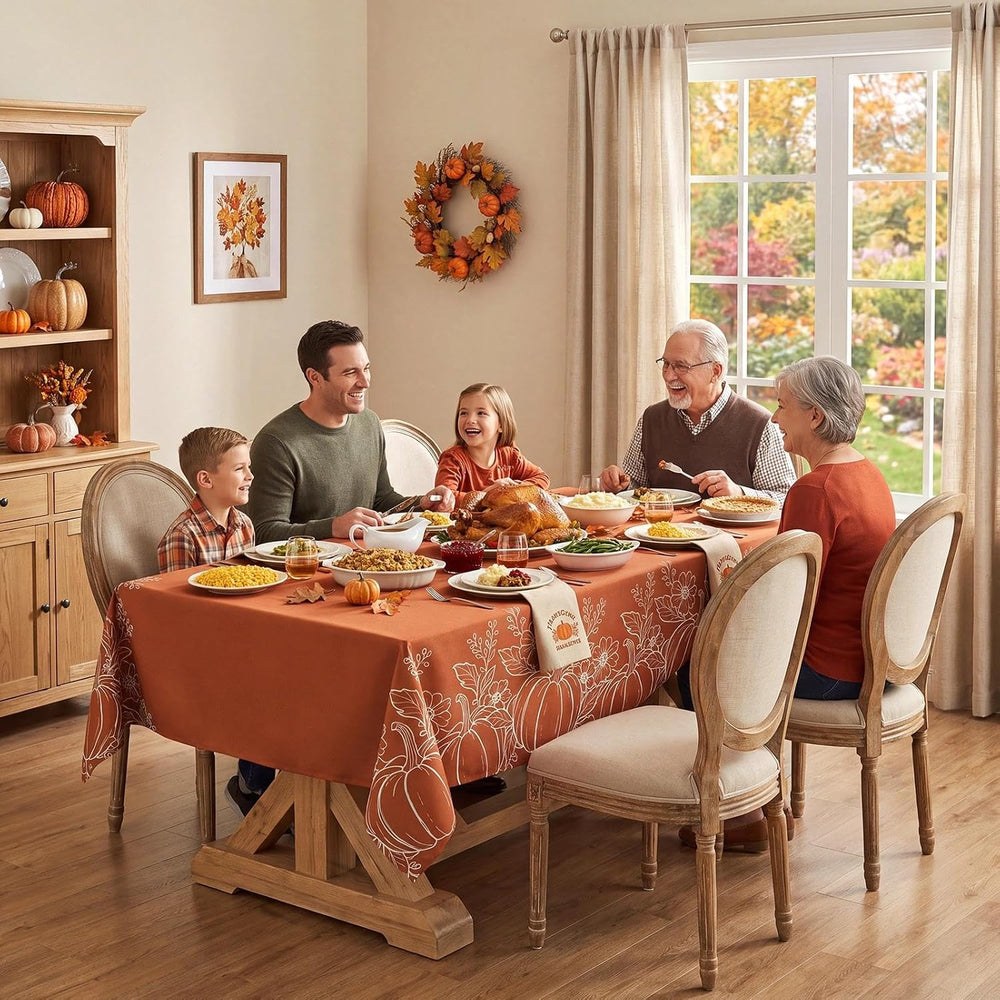 Softalker Long Fall Tablecloths 60x120 Inch Rectangular, Faux Linen Autumn Ta...