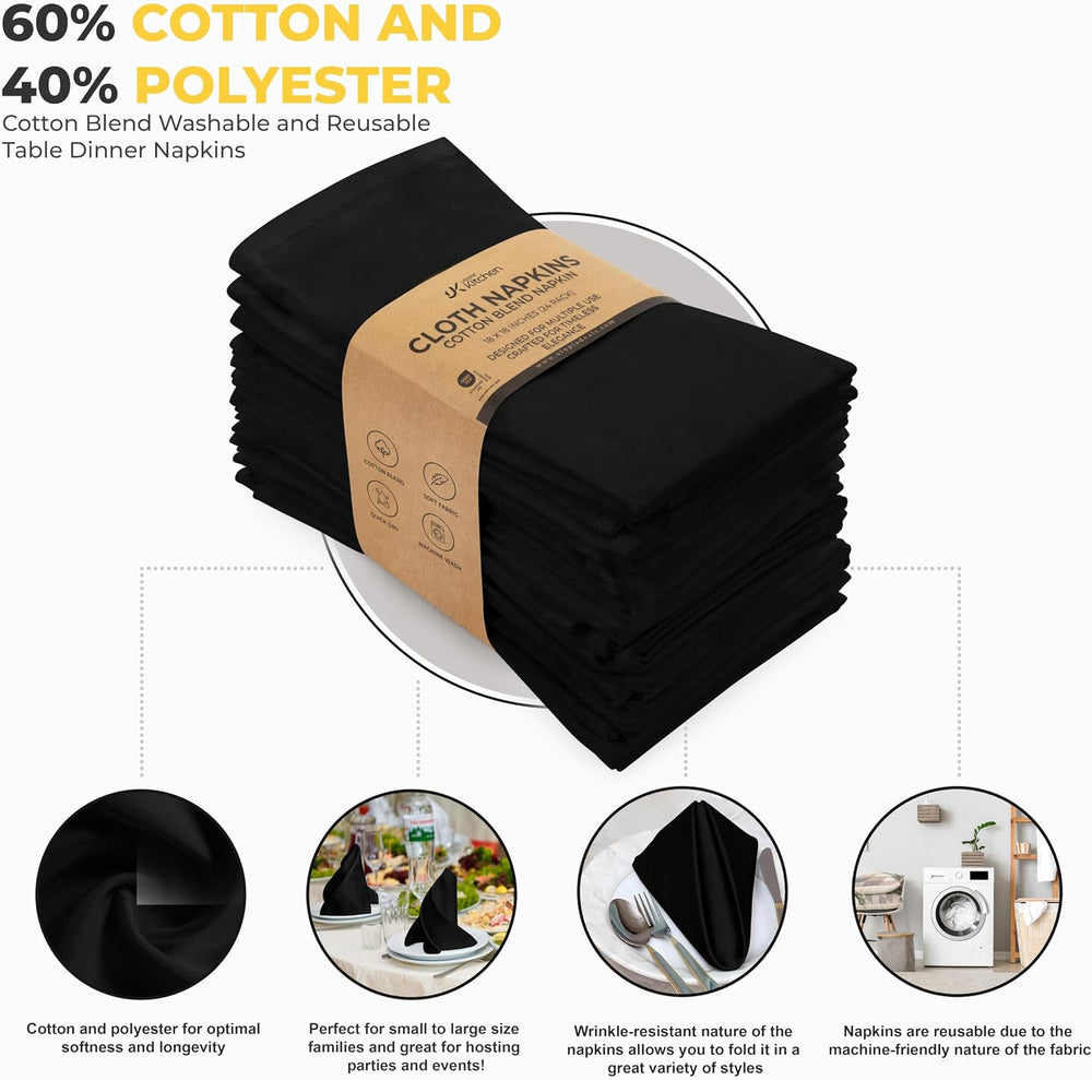 Utopia Kitchen Cotton Blend Black Cloth Napkins [24 Pack, 18x18 Inch]