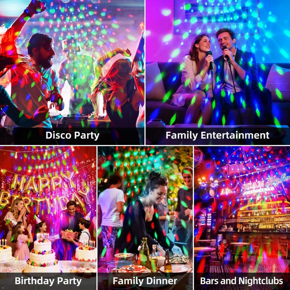 Party Light with Dual RGB Disco Balls and V-Shaped LED Beads