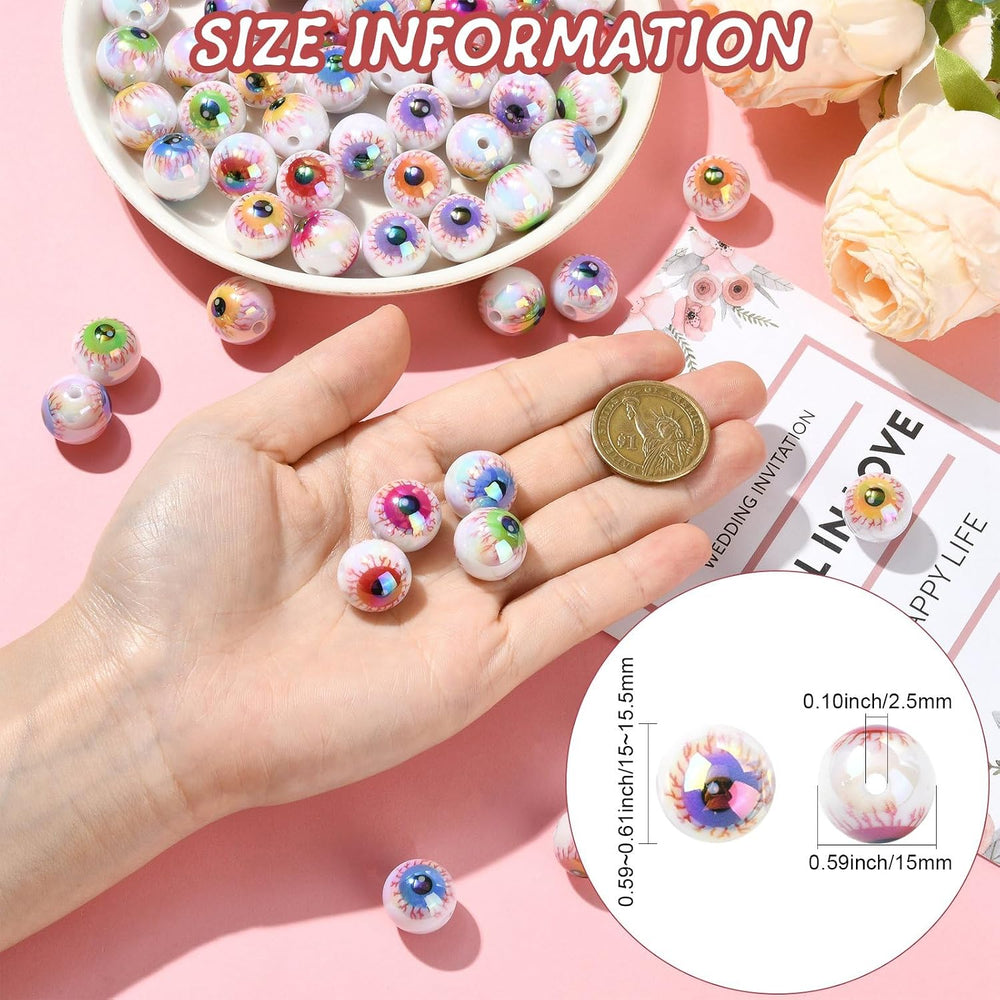 200 pcs Random 15mm Acrylic Eyeballs UV Plating Round Eye Spacer Beads Lucky ...