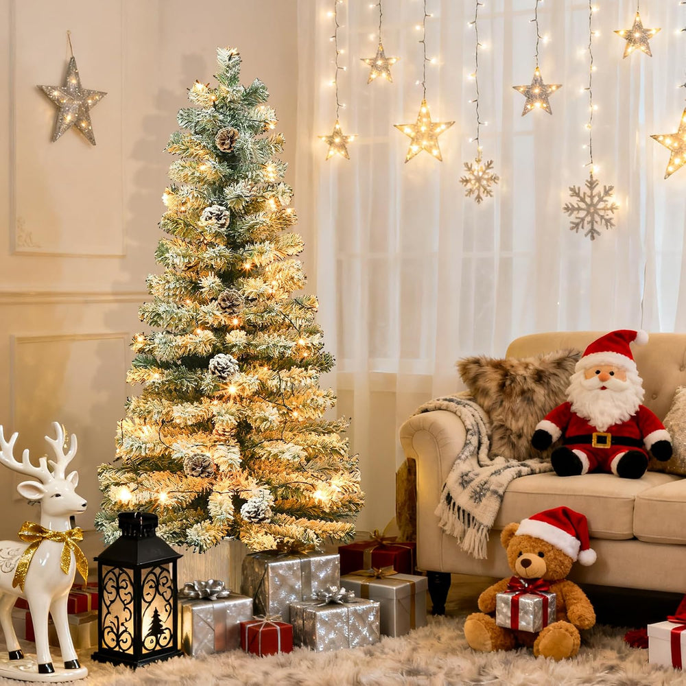 Outdoor Christmas Decor 2 Pack 4 Ft Snow Flocked Entrance Tree with Lights