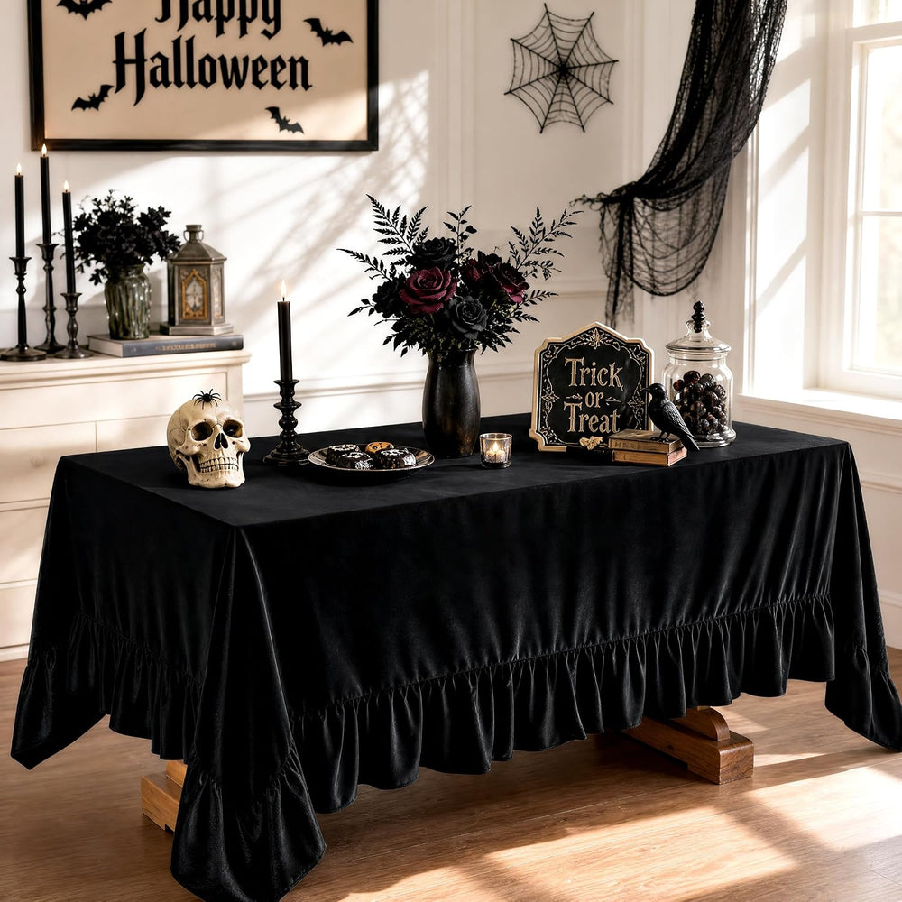 Black Velvet Tablecloth 60x120 Inch Solid Retro Ruffle Table Cloth