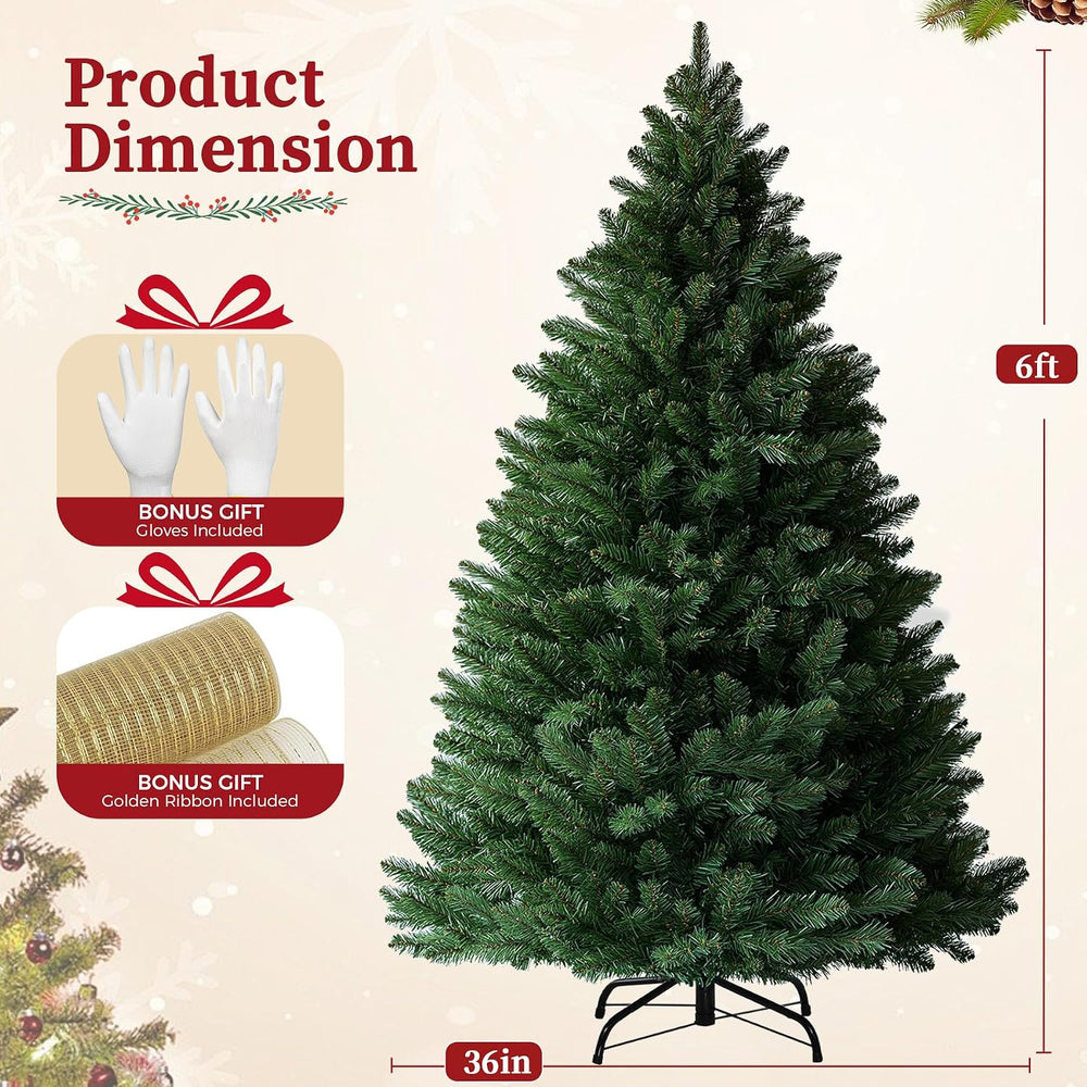 GTPLAYER 6 ft Artificial Christmas Tree, 1010 Branch Tips, Metal Base