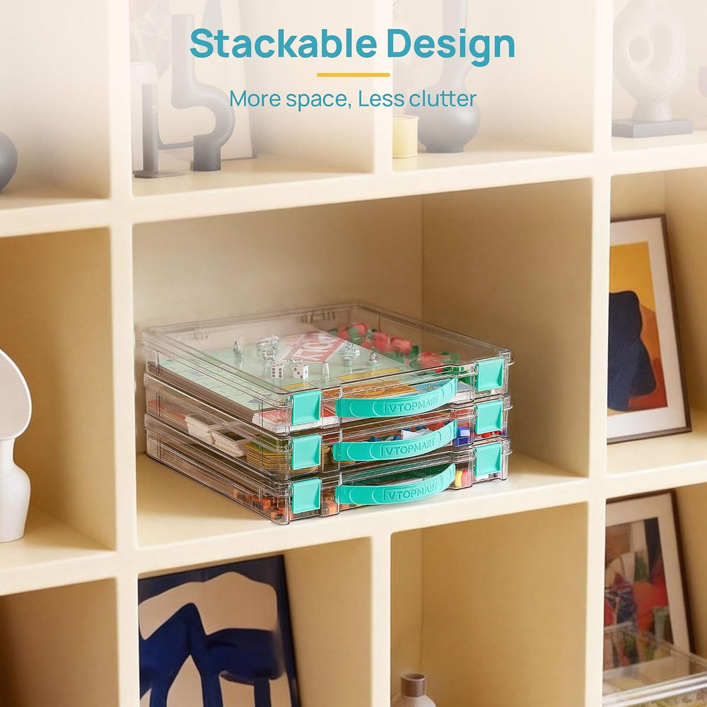 Vtopmart 3 Pack Board Game Storage with Handle and Snap-Tight Latch Lid