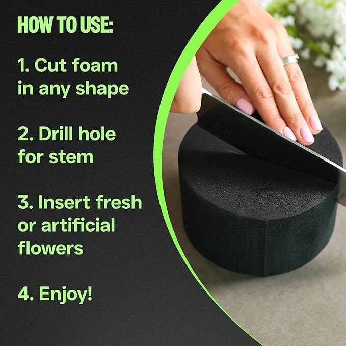 XCEL Floral Foam Blocks - Reusable, Weather Resistant Foam - Perfect for Fresh & Artificial Flower Arrangements, Crafts, Planter Boxes, Home Decor & More - 6-Pk, Gray (5” x 3”, Round)