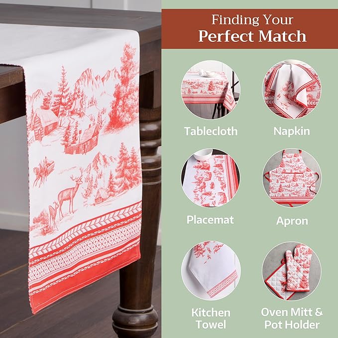 Maison d' Hermine Table Runner 100% Cotton Double Layer Table Runners 72 inches Long for Thanksgiving Christmas Decorations Home Kitchen Dining Party Wedding (Winter Jouy, 14.5" x 72")