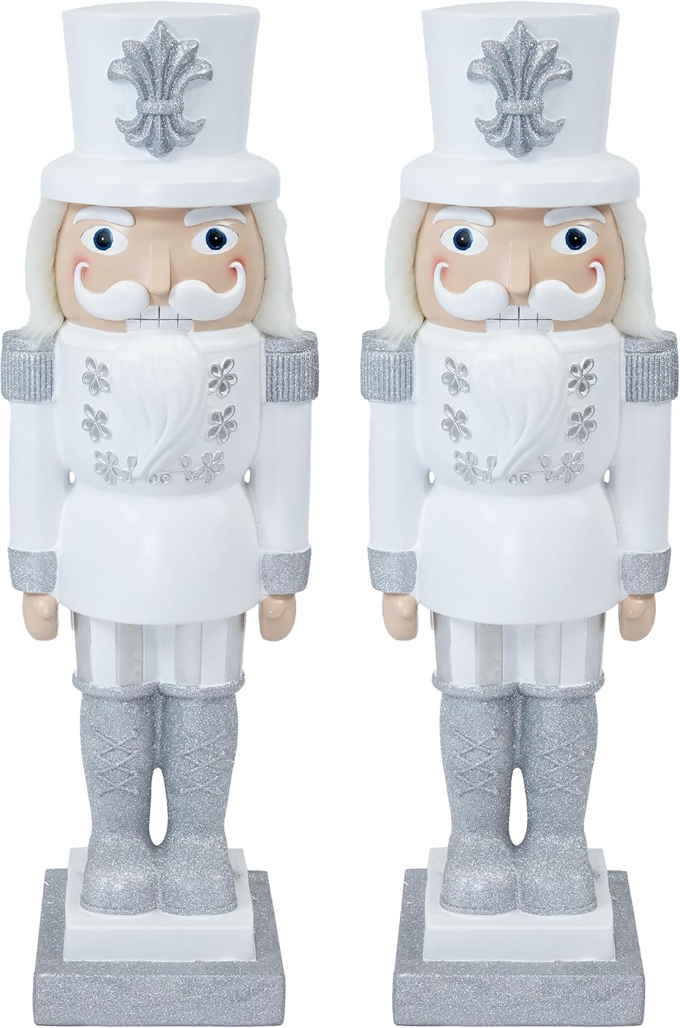 Sunnydaze 3ft Sterling the Silver Nutcracker Christmas Decoration - Polyresin Indoor or Outdoor Nutcracker Statue - Set of 2