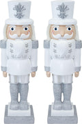 Sunnydaze 3ft Sterling the Silver Nutcracker Christmas Decoration - Polyresin Indoor or Outdoor Nutcracker Statue - Set of 2
