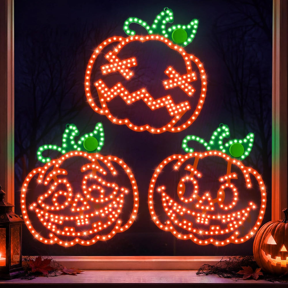 3 Pack 10" Halloween Classics Twinkling LED Pumpkins, Hi-Vibrant Aluminu...