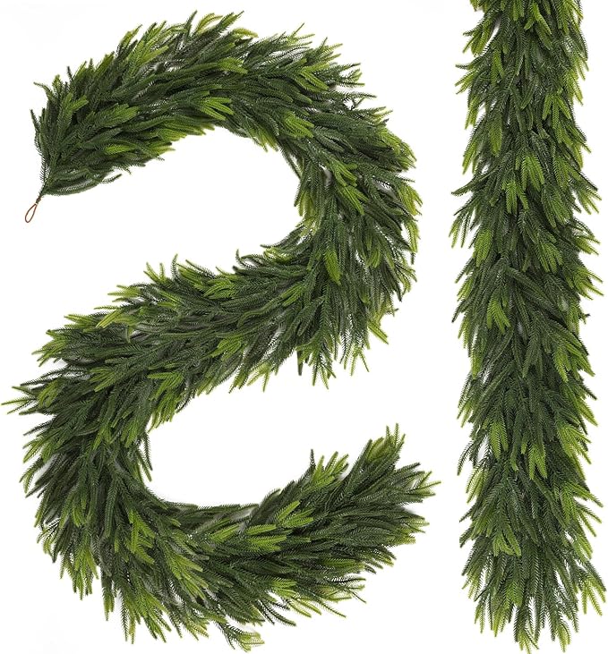 N&T NIETING 2 PCS Christmas Norfolk Pine Garland, Real Touch Pine Garlands Faux Greenery Garland Winter Christmas Garland for Table Mantle Fireplace Holiday Indoor Outdoor Xmas Decorations (6 FT)