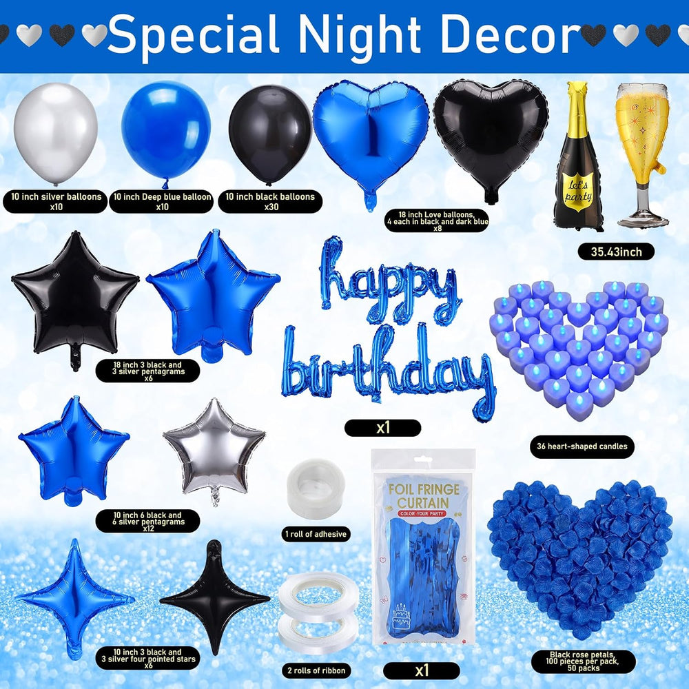 Realspring 175 Pcs Blue Happy Birthday Balloon Decorations for Men Women
