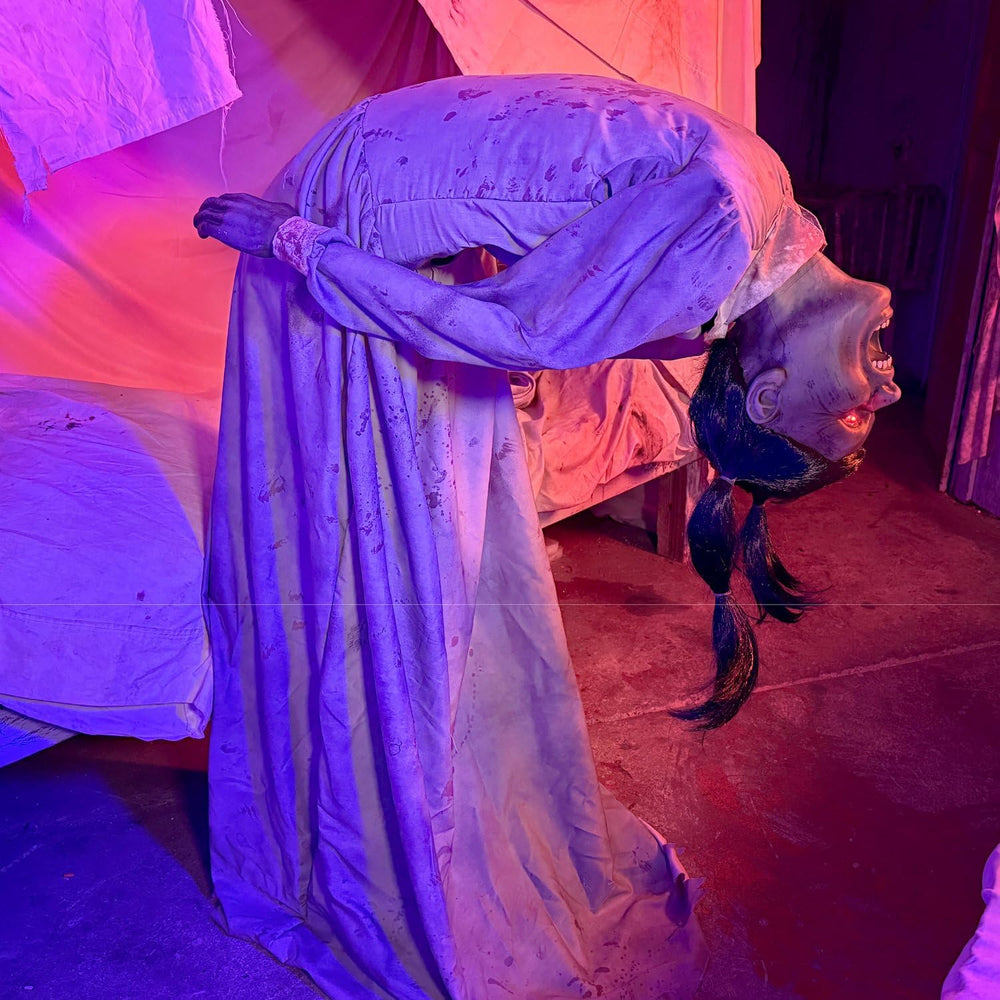 Haunted Hill Farm 4.6-Ft. Head-Spinning Beatrix Halloween Animatronic Prop