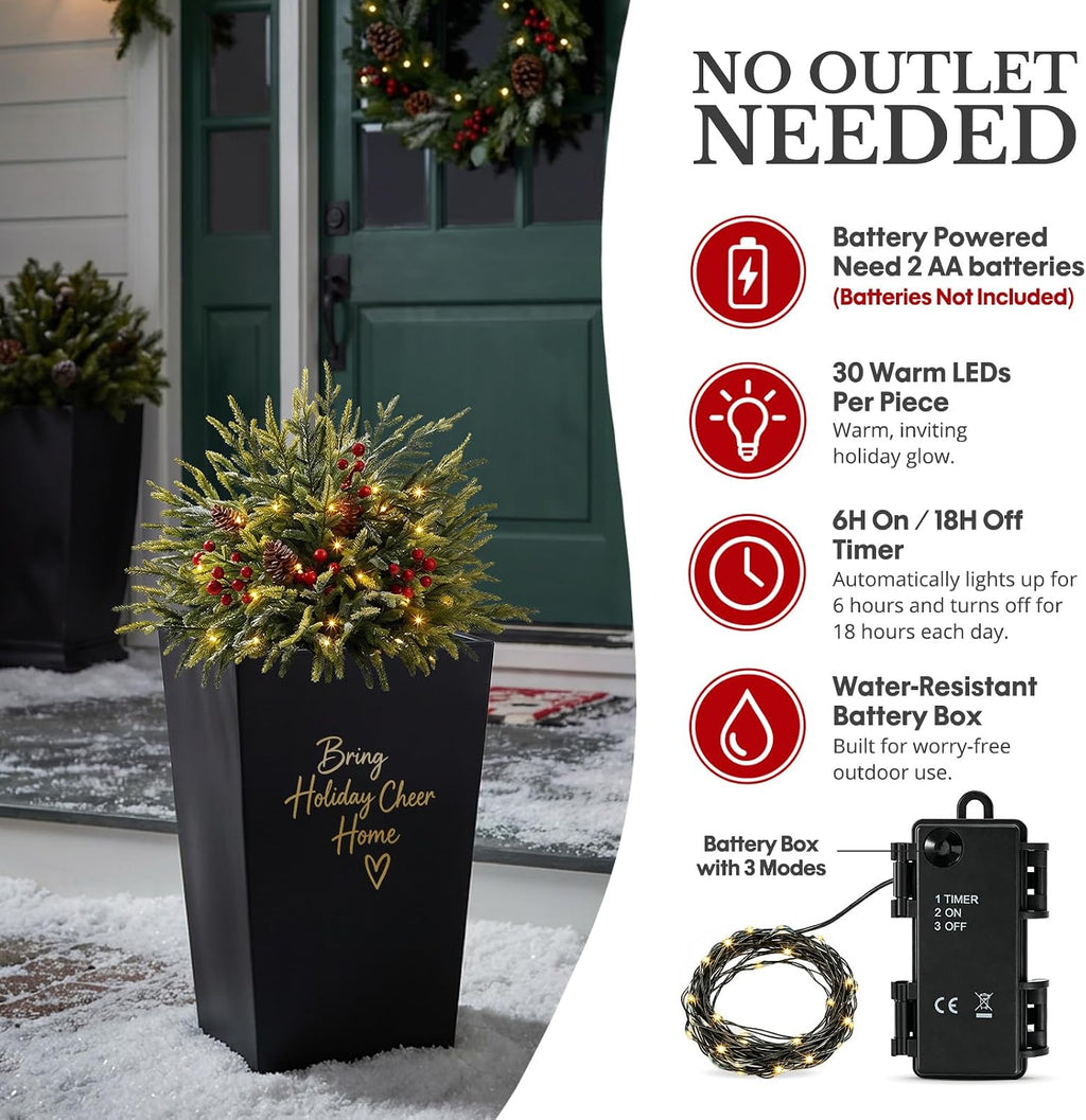2 Pack 25.5 Inch Outdoor Lighted Christmas Trees, Yard Holiday Decor