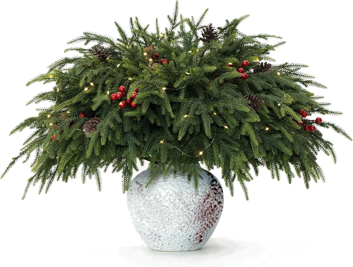 20-Piece Set 23" Norfolk Pine Stems, Norfolk Pine Branches with LED Lights