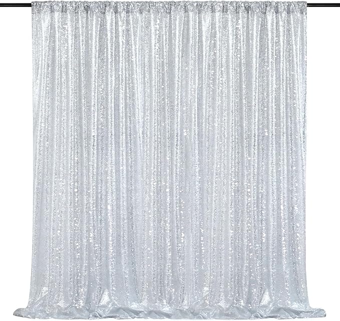 8ft x 8ft Silver Sequin Backdrop Curtain Glitter Photo Booth Backdrop for Wedding Birthday Baby Shower Event Decorations