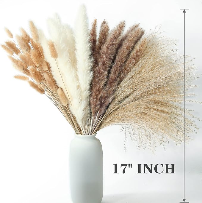 200PCS Dried Flower Bouquet – Pampas Grass, Floral Decor for Home, Wedding, and Boho Style | Perfect for Vases, Fall, Spring, Summer, and Winter Arrangements