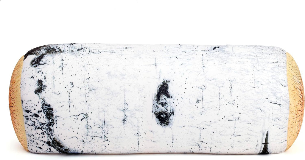 kikkerland birch log micro bead head cushion shown in use