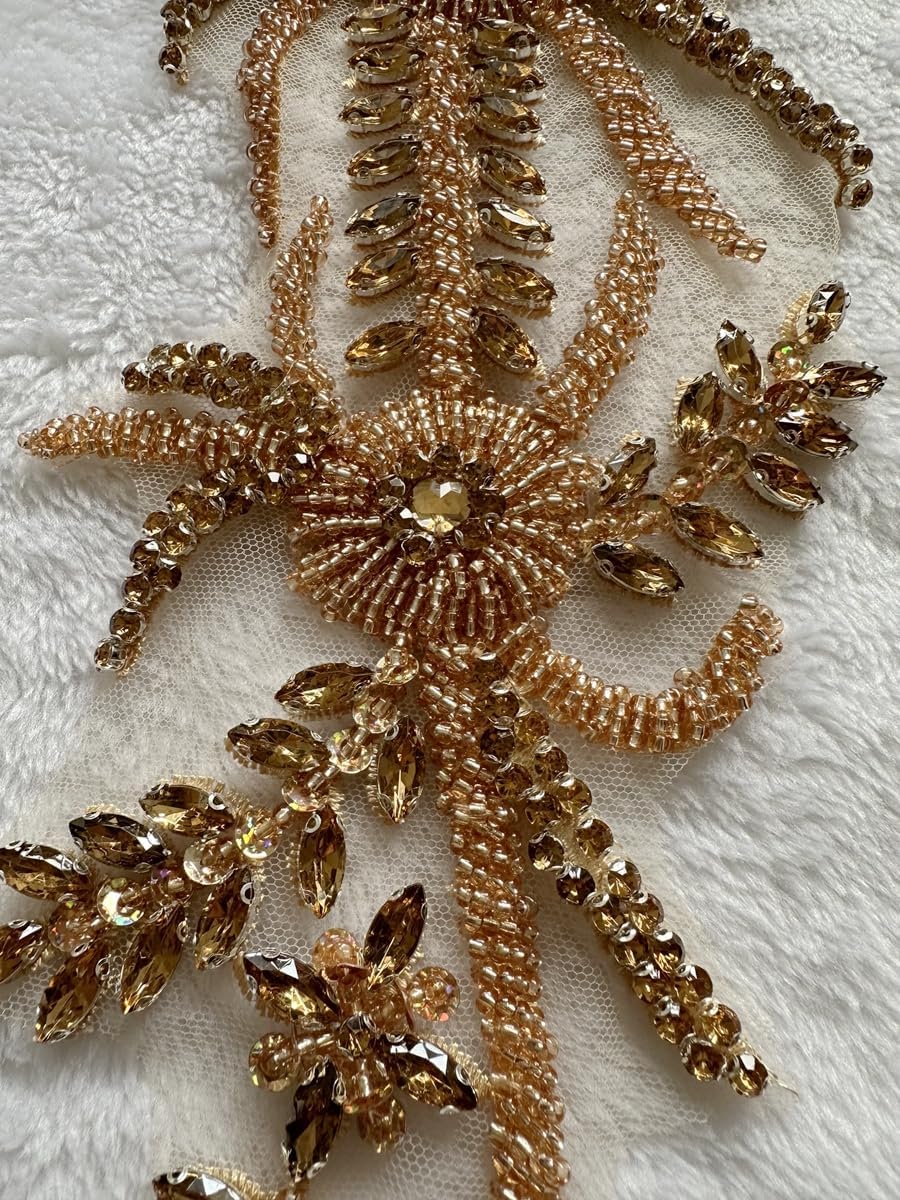 Handmade Shining Rhinestones lace Applique Patches Sewing Beads Sequins Stone...