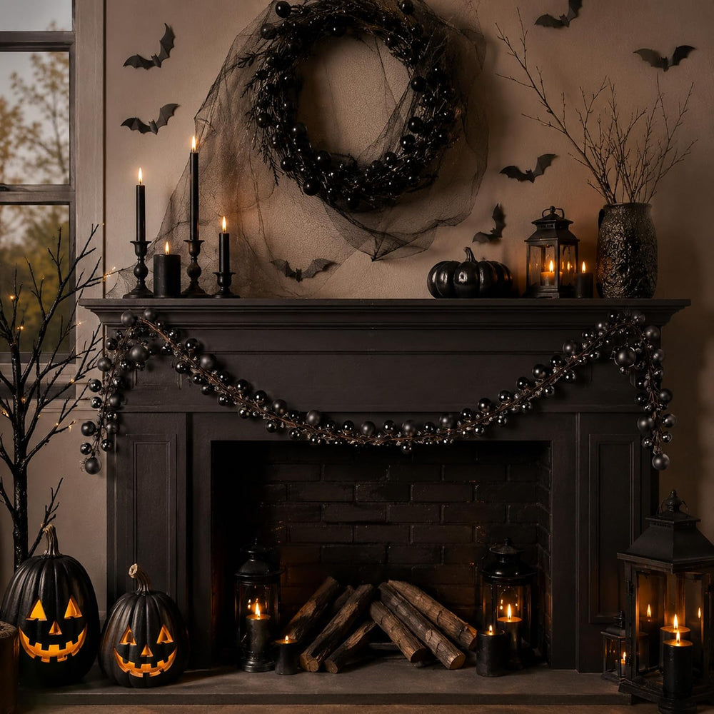 12ft Black Christmas Ball Garland Ornaments, Gothic Christmas Trees Garland