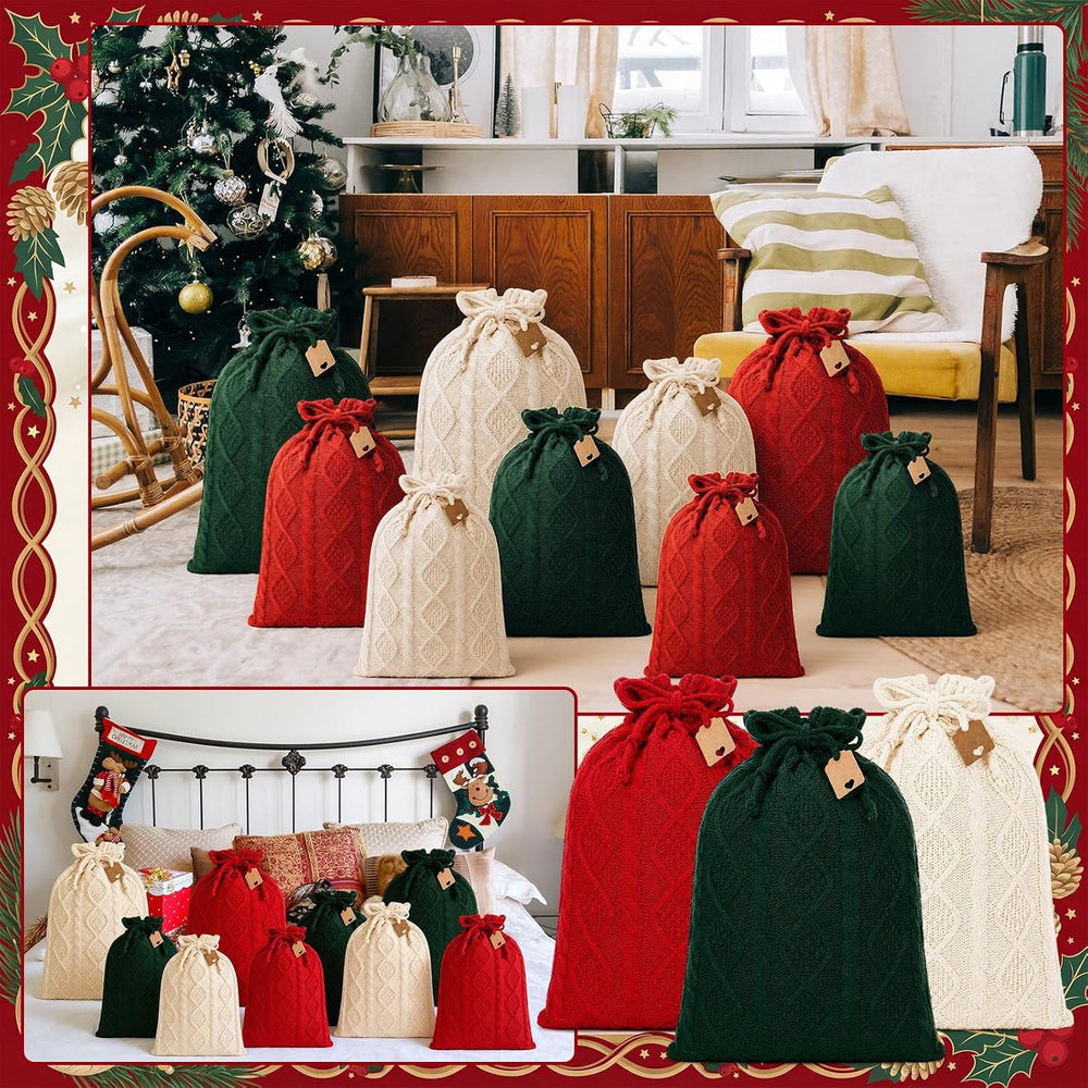 Sanwuta 9 Pcs Christmas Bags for Gifts, 3 Sizes, Red, Green, White