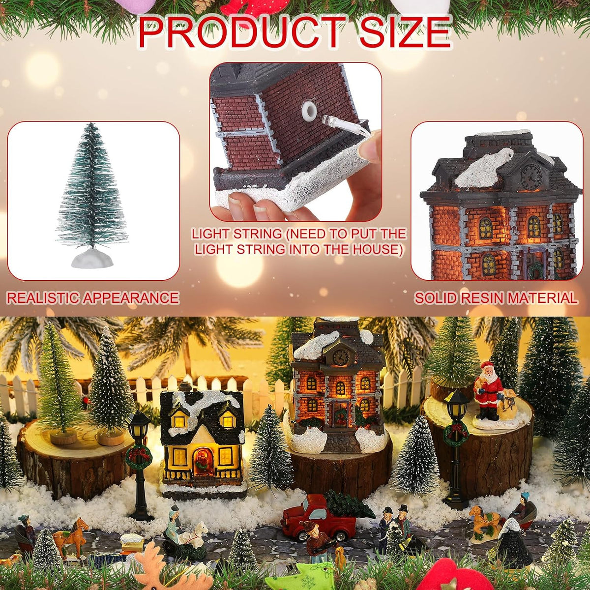 Wettarn 27 Pcs Lighted Christmas Village Houses Figurines Sets, Classic