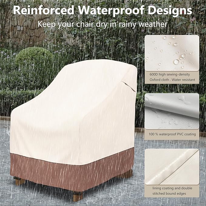 okcool Patio Adirondack Chair Cover 2 Pack,Waterproof Heavy Duty Outdoor Chair Covers,Patio Adirondack Chair Cover for Outdoor Chair,(33W x 35D x 36H inches),Beige & Brown