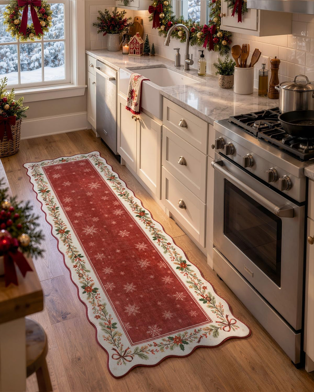 Lahome Christmas Runner Rug 2x6 Red, Washable Kitchen Carpet
