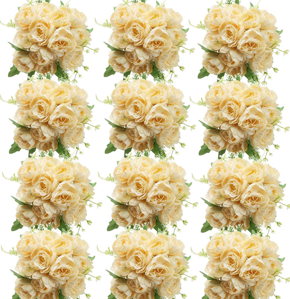 12 Packs Champagne Peonies Artificial Flowers Bulk for Centerpiece
