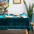 Velvet Tablecloth Luxurious Solid Rectangle Table Cloth,Oblong Retro Farmhouse Ruffle Tablecloths Washable Table Cover for Party Wedding Baby Shower Kitchen Dinning Tabletop Decoration