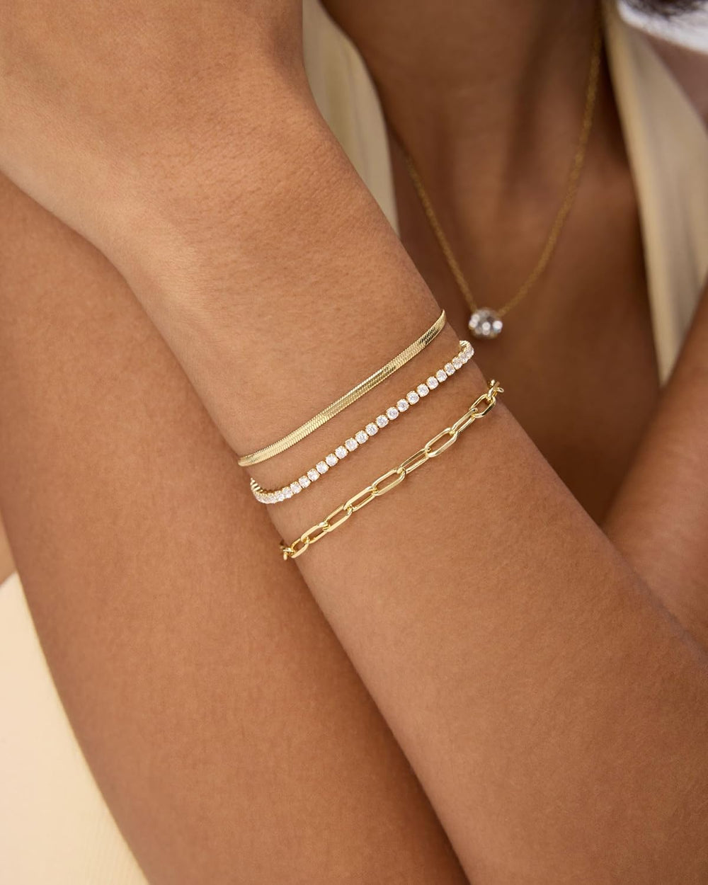 PAVOI Set of 3 Chain Bracelets for Women, 14K Gold Plated Dainty Bracelets