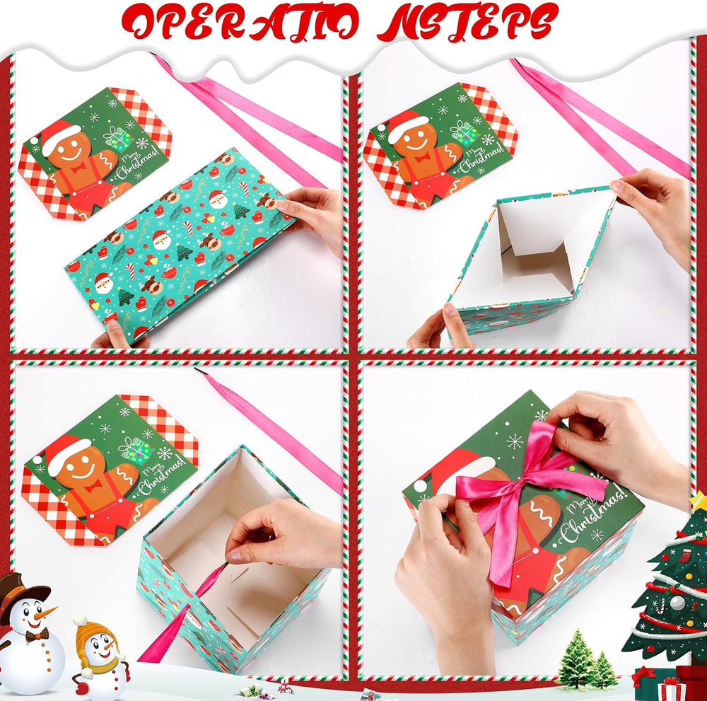 Tenceur 16 Sets Christmas Nesting Gift Boxes with Bow Lids, 4 Styles Xmas
