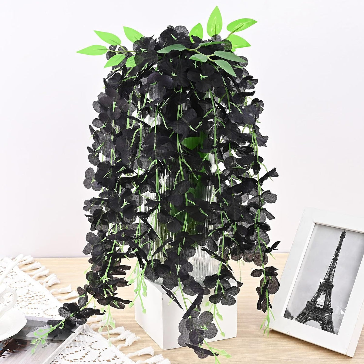 48Pcs Wisteria Hanging Flowers, Black Artificial Flowers