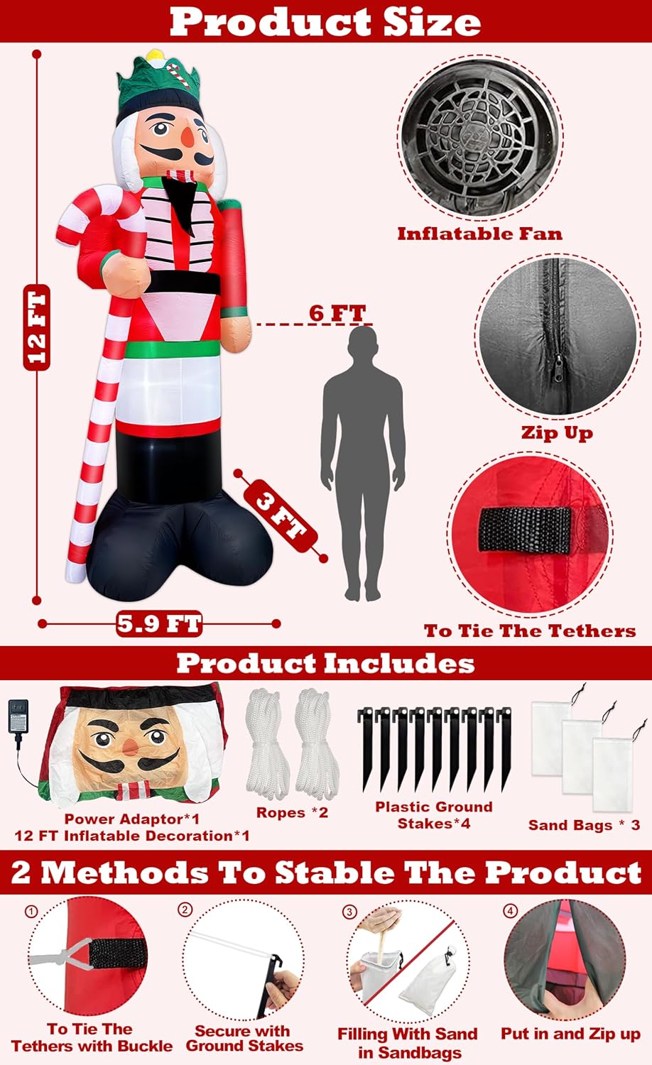 12 ft by 5.9 ft christmas inflatables nutcracker shown in use