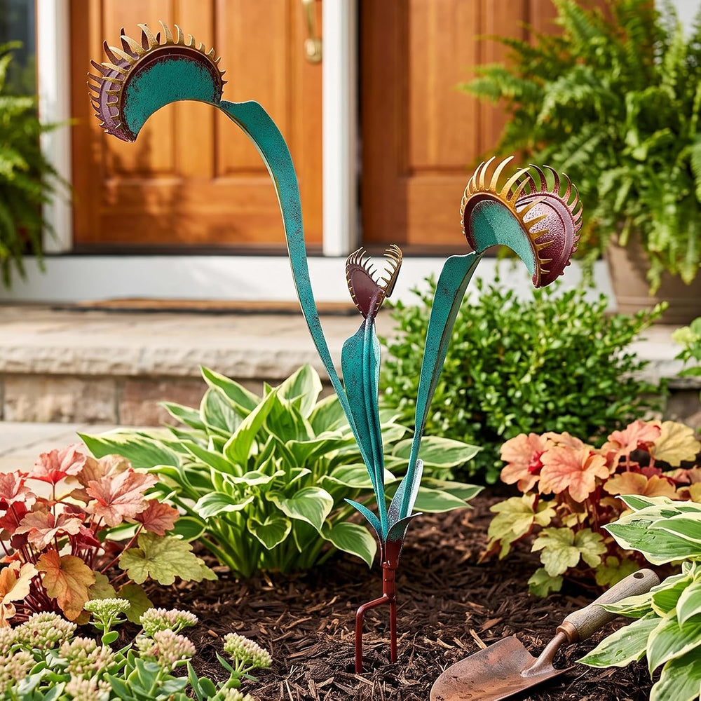 Metal Yard Art - 24inch Venus Fly Trap Garden Stake Metal Outdoor Plants