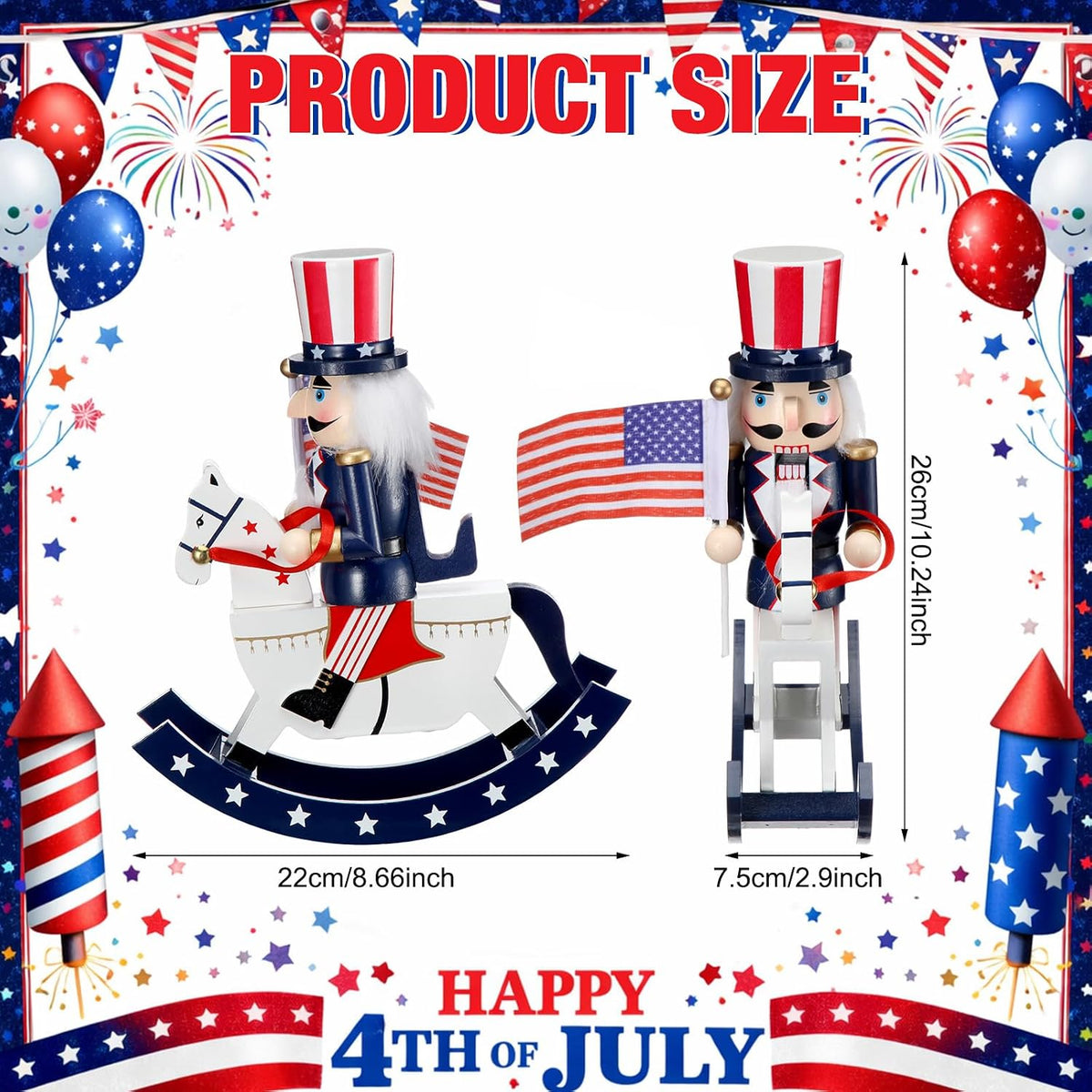 10in Christmas Nutcracker Wooden Nutcracker Figures, Patriotic Style