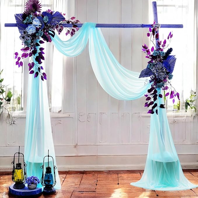 MDS Halloween Chiffon Draping Fabric - 2 Panel, 30" Wide x 40ft Long - Sheer Spooky Arbor & Canopy Drapery for Haunted House Backdrops, Party Ceilings, DIY Costumes & Themed Events - Teal (Pack of 2)
