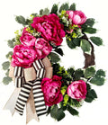 vofuly Spring Summer Wreath for Front Door,hot Pink Peony Wreath with Bow