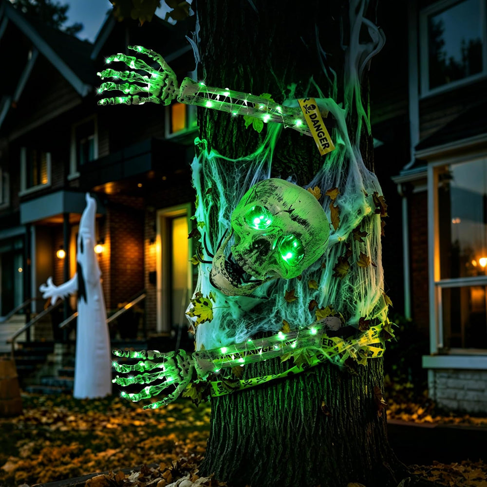 Halloween Skeleton Decorations Outdoor, Light Up Skull Head & Skeleton Ha...