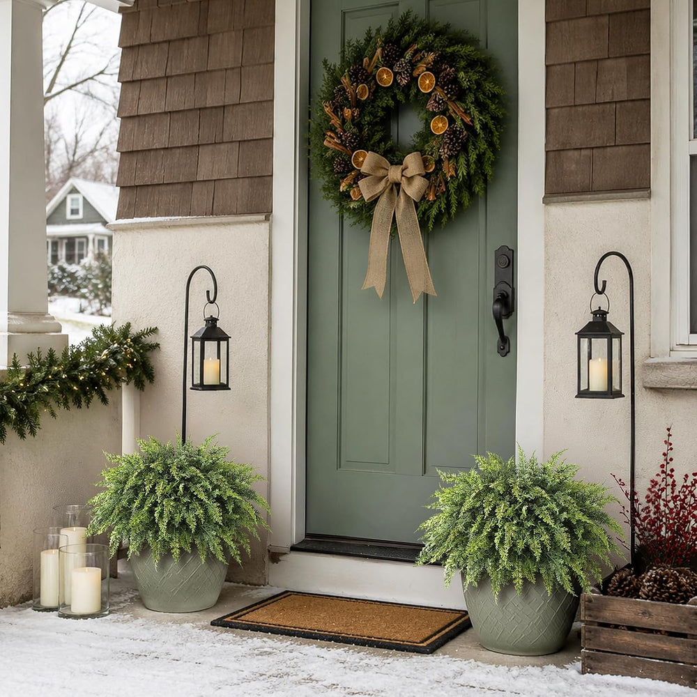2Pcs Artificial Cedar Potted Plant Christmas Greenery for Front Porch Decor