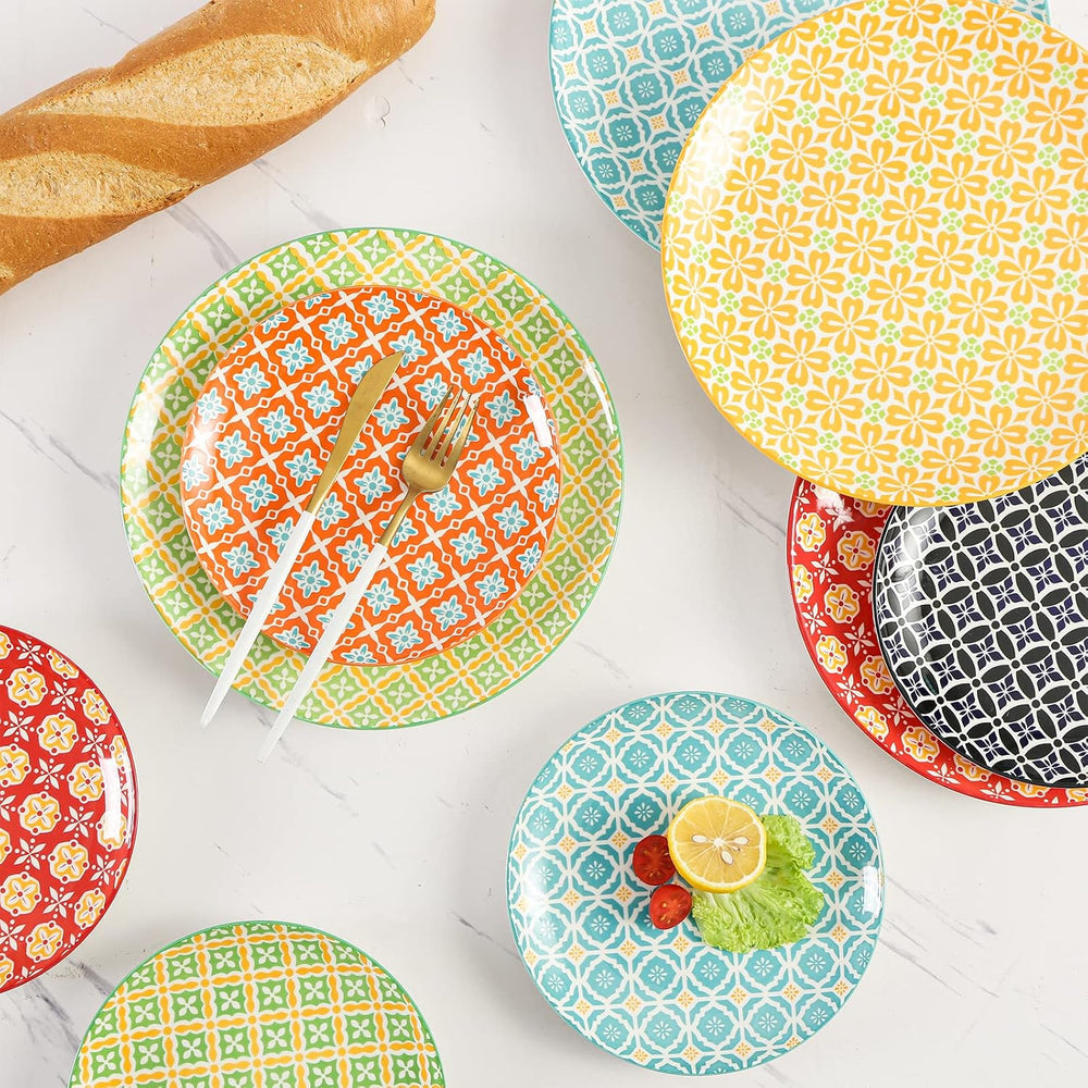 Ceramic Salad Plates Set of 6, 8 Inch Colorful Dessert Plates