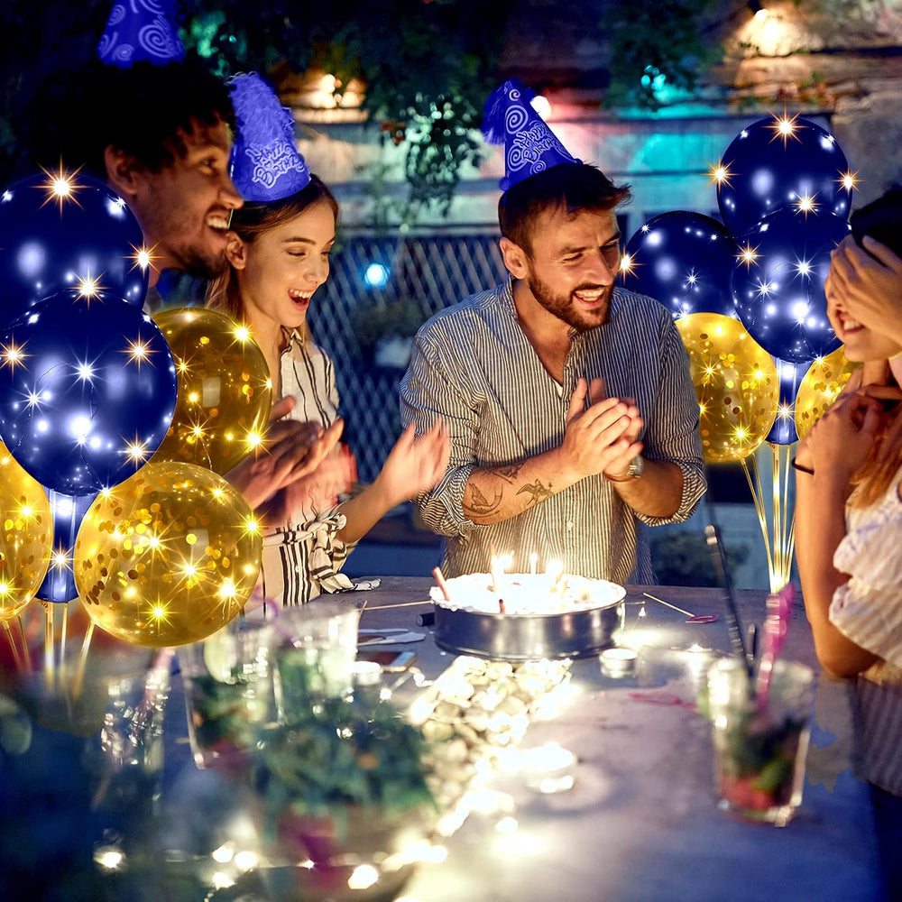 6 Sets 60 Pcs Lighted Balloons Centerpiece Table, Navy Blue
