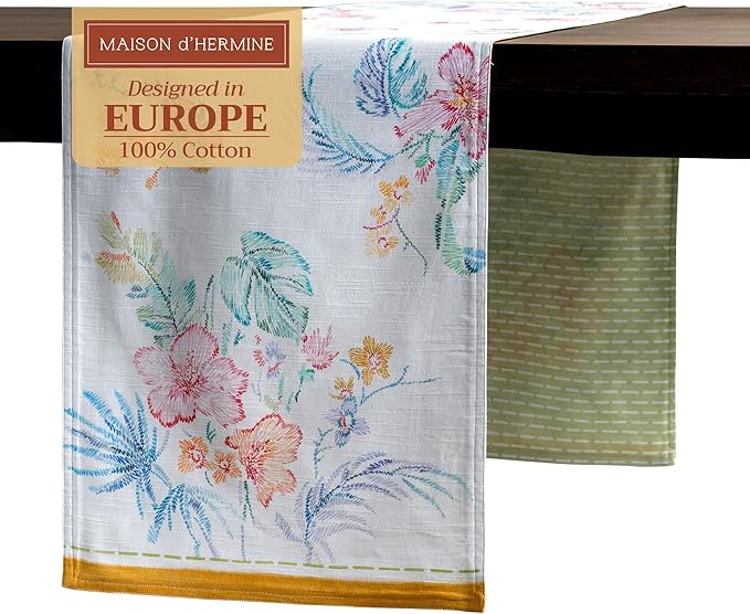 Maison d' Hermine Table Runner 100% Cotton Double Layer Table Runners 72 inches Long Decorative for Home Kitchen Dining Party Wedding Bridal Shower Spring Summer (Paradise Island, 14.50" x 72")