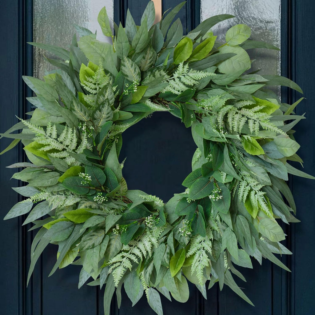 26 Inch Artificial Olive Eucalyptus Wreath for Front Door,Porch,Wall,Window