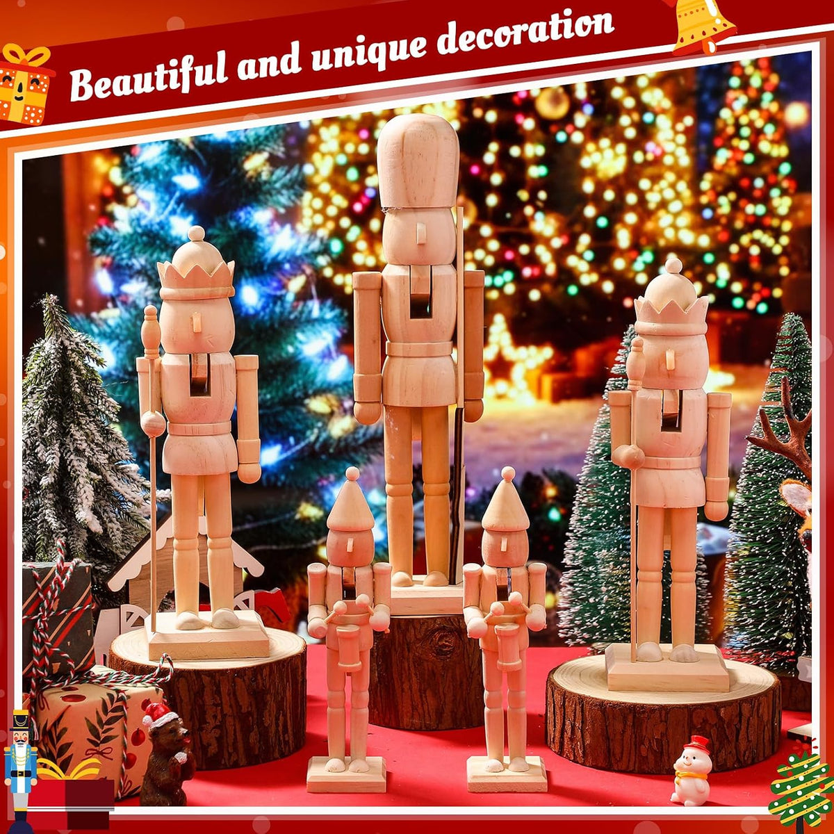 vercraft 9 set unfinished nutcracker wooden unpainted nutcrackers, side view