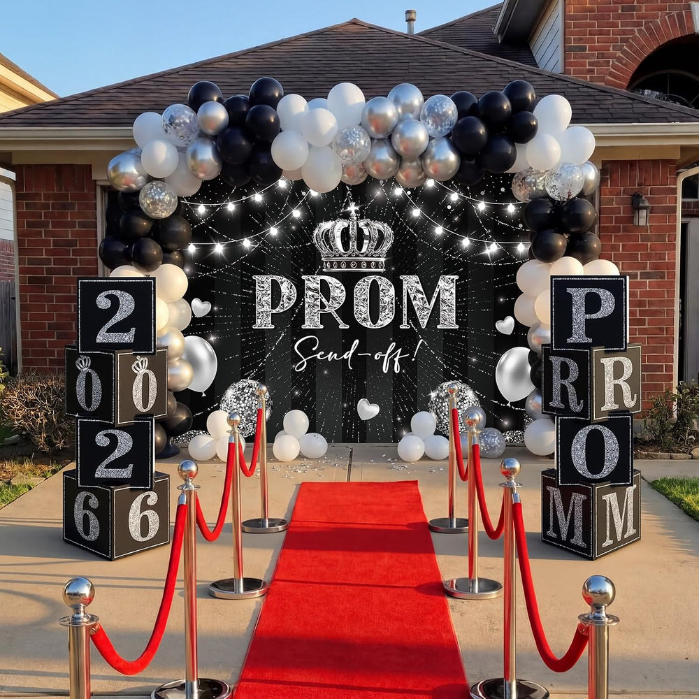 46 Pcs 2026 Prom Send Off Decoration for Home Kit 6 x 6 ft Senior Glitter Bla...