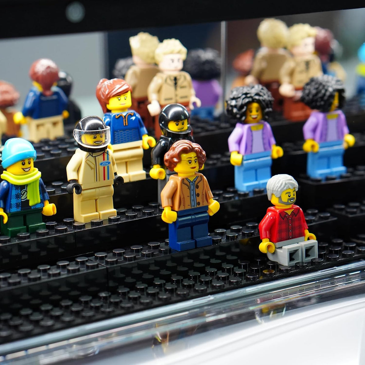 Minifigure Display Case with Light & 5-Tier Removable Modular Display Steps