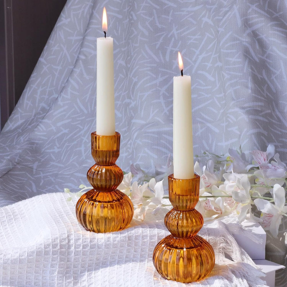 Woho Amber Candlestick Holders Set of 6 4.3" H for Thanksgiving/Fall Decor