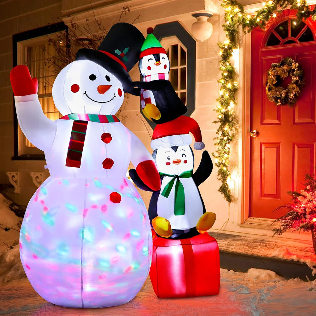 6FT Cute Christmas Inflatables Snowman with Penguins Outdoor Decorations