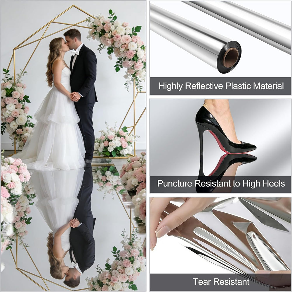 3.3ft x 98.4ft Mirror Rug Aisle Runner for Wedding,Double Sided Bright Reflec...